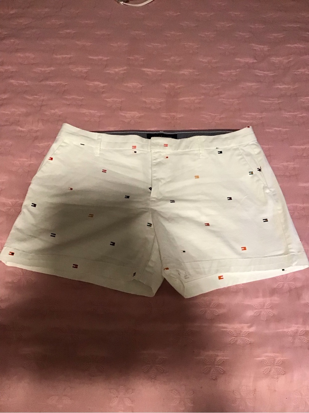 Tommy Hilfiger White Women's Shorts with Multicolor Logo Embroidery